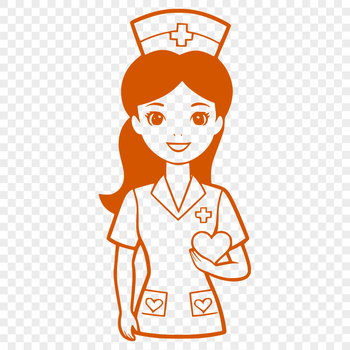 Female nurse holding love hearts, depicted in a simple vector design.