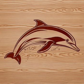 A stylized illustration of a dolphin in the ocean, a marine animal commonly found in tropical waters.