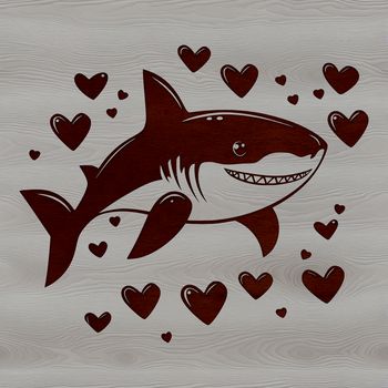 Illustrated vector design of a shark with love hearts, a popular sea creature symbol.