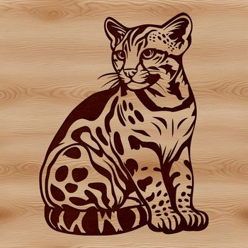 A large wild cat with distinctive markings, sitting on its haunches, depicted in detailed vector art.