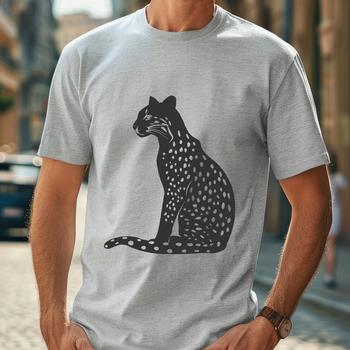 A sitting big cat with a wild animal's distinctive markings.