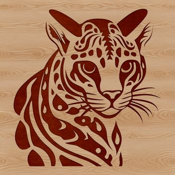 A detailed illustration of a wild ocelot's head, showcasing its distinctive features.