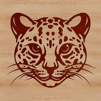 An SVG vector graphic design featuring the profile of an ocelot, a medium-sized big cat native to Central and South America.