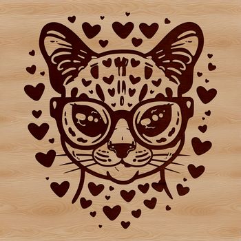 A cartoon ocelot with a big head and spectacles, set against a simple white background.