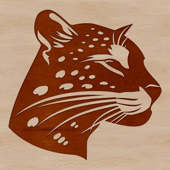 A detailed illustration of a wild ocelot's head, designed as vector art.