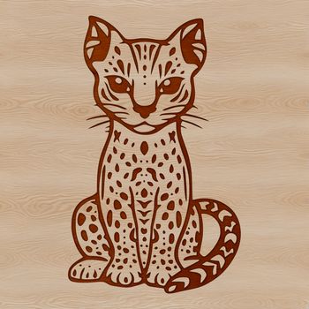 Close-up illustration of a sitting ocelot with distinctive markings.