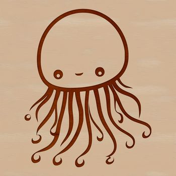 An illustrated sea creature, an octopus with simple lines and cute facial expression.
