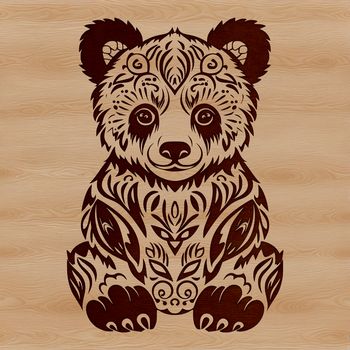 A detailed illustration of a bear sitting in a relaxed posture, featuring intricate designs and patterns.