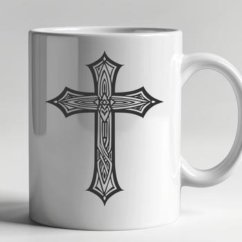 A high-resolution vector illustration of a crucified figure on a decorative cross.