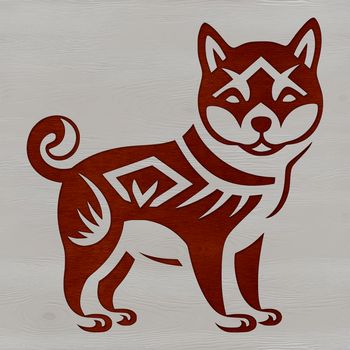 A standing Shiba Inu dog with ornate features.