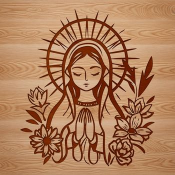An iconic depiction of Our Lady of Guadalupe, revered in Catholic tradition, rendered in vector art form.