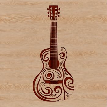 Ornate vector design of a guitar, suitable for clip art and commercial use.
