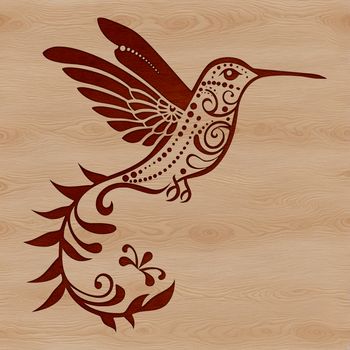 A stylized vector image of a hummingbird, featuring intricate details and ornate design elements.