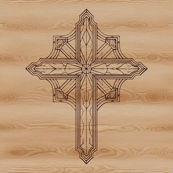 A detailed representation of a crucifix with intricate details and ornaments.