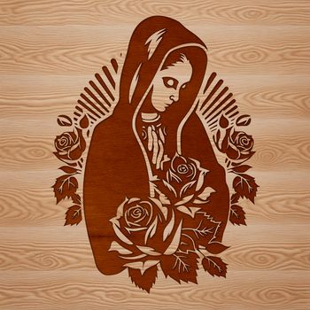 A vector representation of the Virgin Mary in traditional religious art style.