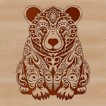 A stylized illustration of a sitting bear with intricate designs and patterns, suitable for digital and print use.