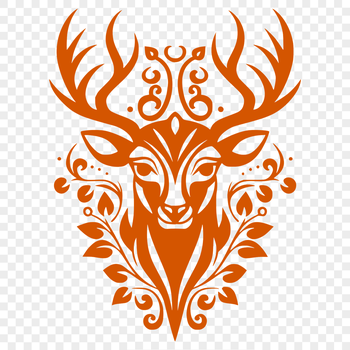 An illustration of an ornate deer's head with detailed features.