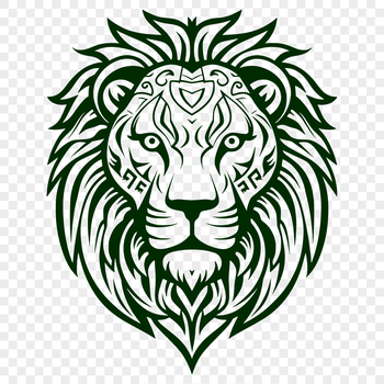 Large, ornate lion head with fur details, suitable for vector designs.