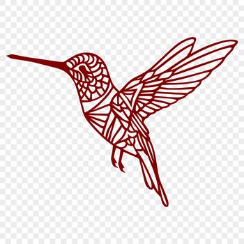 A detailed illustration of a hummingbird in flight, showcasing its ornate plumage.