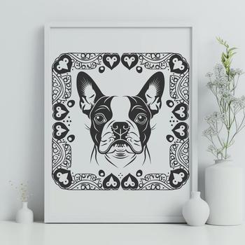 A detailed illustration of a Boston Terrier's head, suitable for digital cutting machines like Cricut.