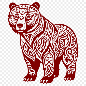 A detailed, full-body illustration of an ornate bear standing on its hind legs.