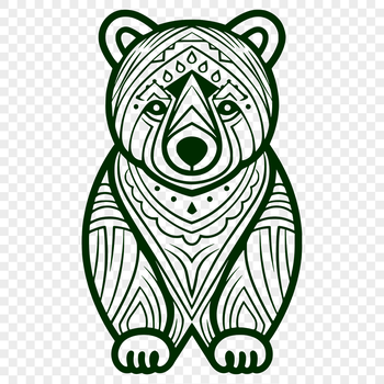A stylized illustration of a bear in an ornate setting, depicted in full-body view.