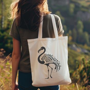 A colorful illustration of a flamingo in full body, depicted as a safari animal.