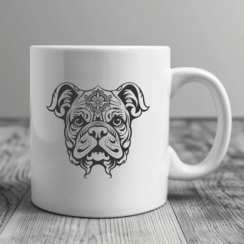A detailed illustration of a Bulldog's head, suitable for use in graphic design projects.