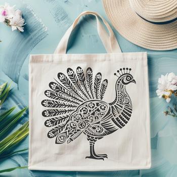 Ornate illustration of a full-body farm animal turkey, suitable for commercial or personal use in various design formats.
