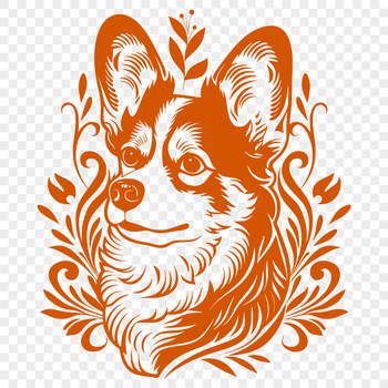 A detailed illustration of a corgi's head, suitable for vector design projects.