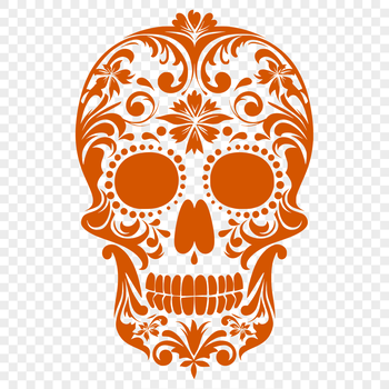 A detailed ornate skull design for tattoo and art projects.