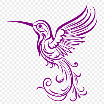A colorful illustration of a hummingbird in flight, showcasing its ornate plumage and full body.