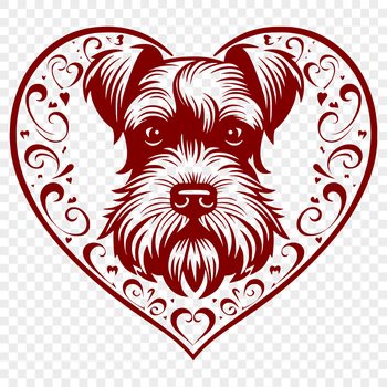 A portrait illustration of a miniature schnauzer's head with intricate, ornate details.