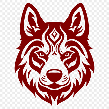 A detailed illustration of a Siberian Husky dog's head with ornate design elements.