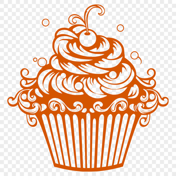 A colorful, ornate cupcake design with intricate details, suitable for graphic design and digital art.
