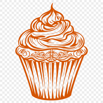 A colorful, ornate illustration of a cupcake with frosting and decorations.