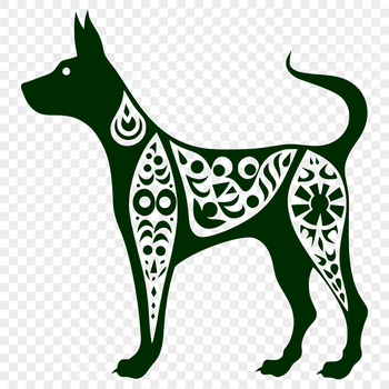 A close-up illustration of a standing Doberman Pinscher dog in full body pose.