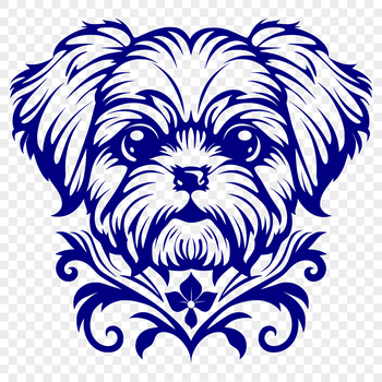 A vector illustration of a small, ornate Shih Tzu dog's head, suitable for digital design and printing.