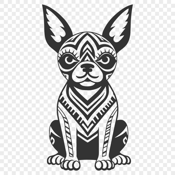 A detailed illustration of a sitting Boston Terrier dog with ornate features.