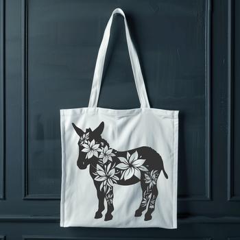 A full-body illustration of a donkey in a decorative style.