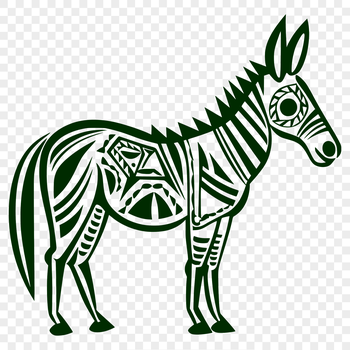 A detailed illustration of a standing donkey in ornate style.