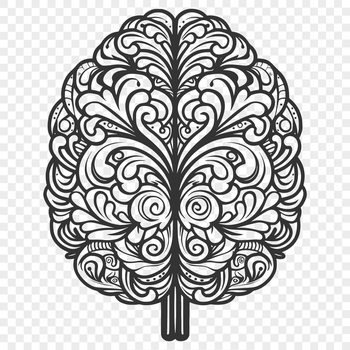 An ornate illustration of the human brain's anatomy, suitable for vector art design.