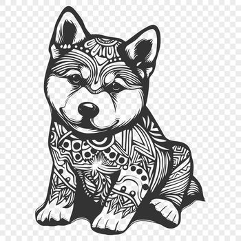 A stylized illustration of a sitting Shiba Inu dog in full body pose.
