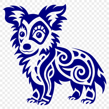 A standing Shetland sheepdog with intricate details in its fur.