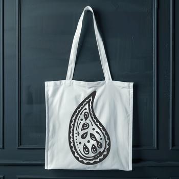 An ornate paisley motif featuring curved lines and symmetrical patterns.