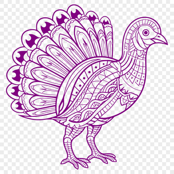 A detailed illustration of a farm animal, specifically a turkey, with intricate design elements.