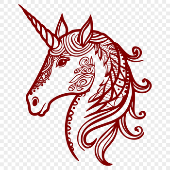 A detailed illustration of a mythical unicorn's head, featuring an ornate design suitable for various creative projects.