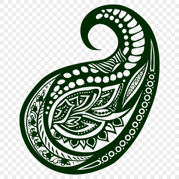 A stylized ornate paisley design element suitable for various design applications.
