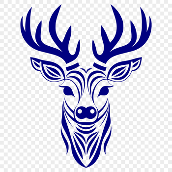 A stylized illustration of a deer's head with ornate details.