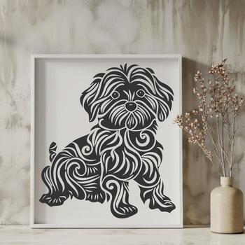 A high-quality illustration of a Havanese dog in full body pose, sitting upright with intricate details.